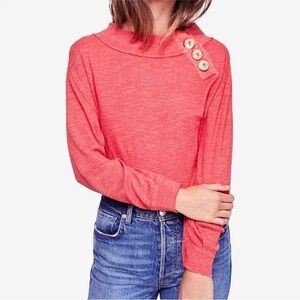 Free People Don't Forget Me Button-Detail Top Long Sleeve Woman’s Coral Large